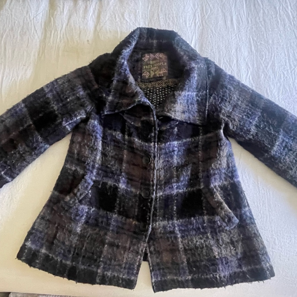 Women's Free People Plaid Jacket - Black, Gray, Blue